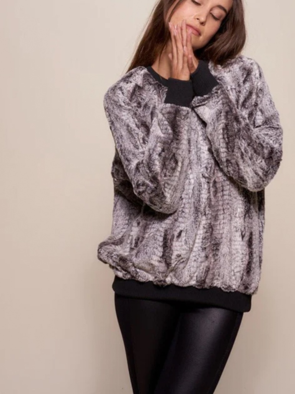 Spirithoods faux fur crew neck sweater
